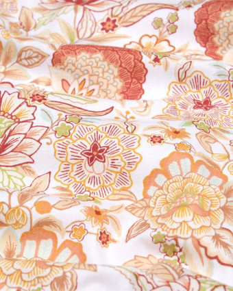 Toile Corrèze Motif Fleuri Fond Terracotta - Mercerine