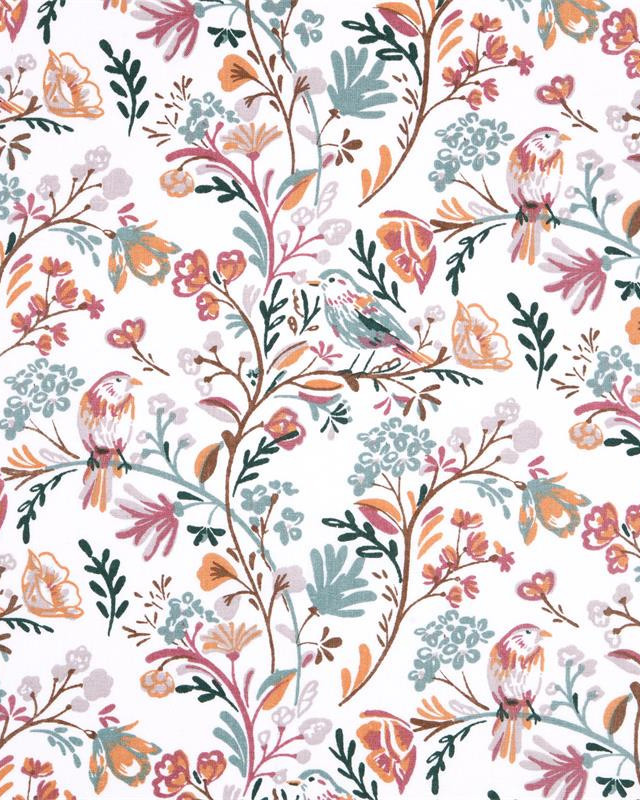 Toile Corrèze Petits Roitelets Fond Blanc - Mercerine