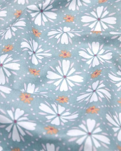 Toile Corrèze Motif Fleuri Fond Bleu Gris - Mercerine