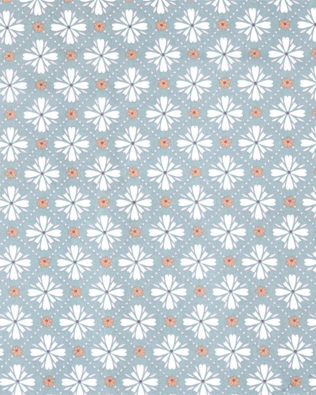 Toile Corrèze Motif Fleuri Fond Bleu Gris - Mercerine