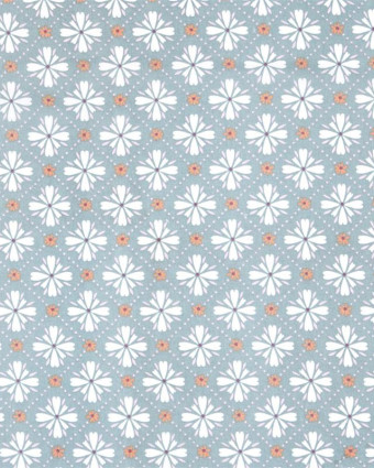 Toile Corrèze Motif Fleuri Fond Bleu Gris - Mercerine