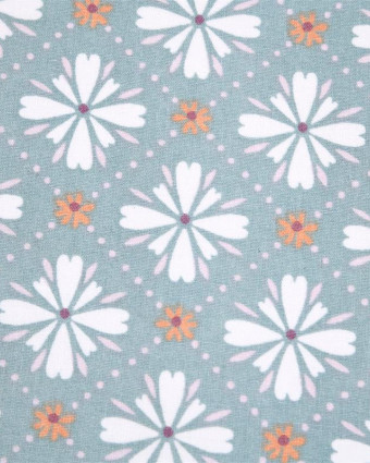 Toile Corrèze Motif Fleuri Fond Bleu Gris - Mercerine
