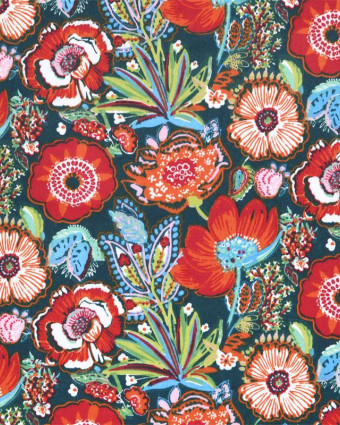 Toile Corrèze Fleurs Rouges et Bleues - Mercerine