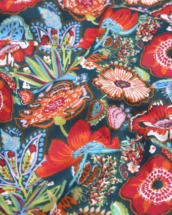 Toile Corrèze Fleurs Rouges et Bleues - Mercerine