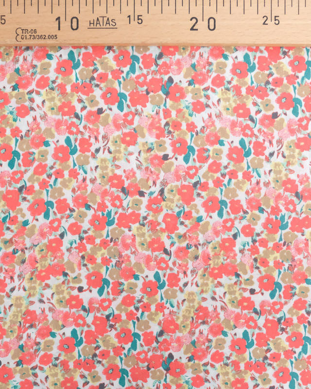 Tissu Viscose Petite Fleur Champêtre Corail - Mercerine