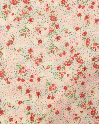 Voile Gaufré Petites Fleurs Rouges Fond Ecru - Mercerine