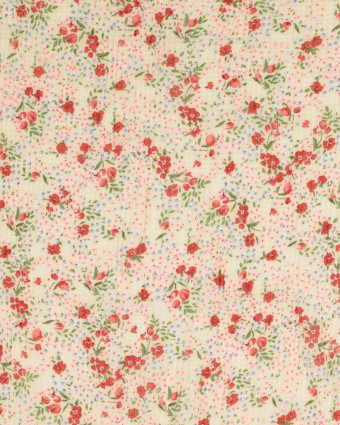 Voile Gaufré Petites Fleurs Rouges Fond Ecru - Mercerine