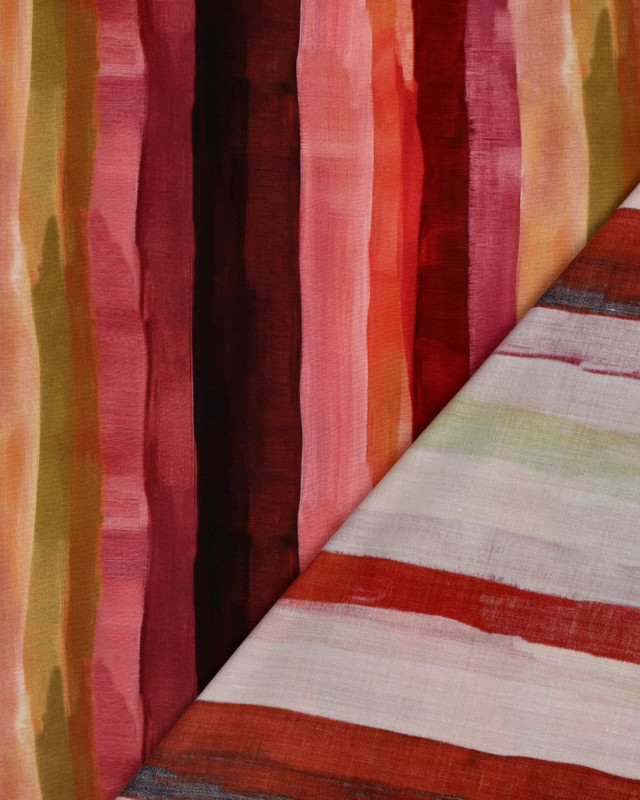 Viscose Imprimé Digital Rayures Rose Bordeaux - Mercerine