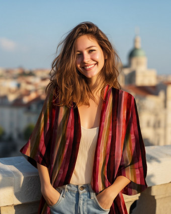Viscose Imprimé Digital Rayures Rose Bordeaux - Mercerine