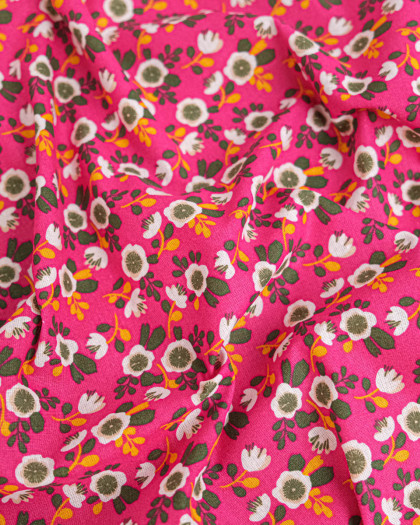 Tissu Coton Motif Fleurs Blanches Fond Fuschia - Mercerine