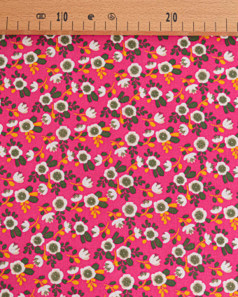 Tissu Coton Motif Fleurs Blanches Fond Fuschia - Mercerine