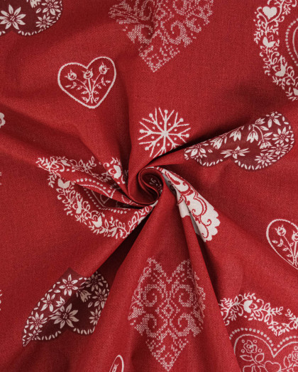 Cretonne de Coton Cœur de Montagne Rouge - Mercerine