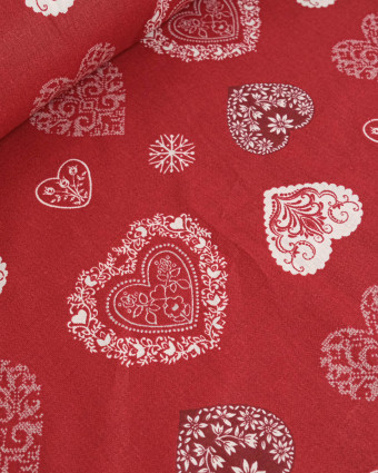 Cretonne de Coton Enduite Cœur de Montagne Rouge - Mercerine