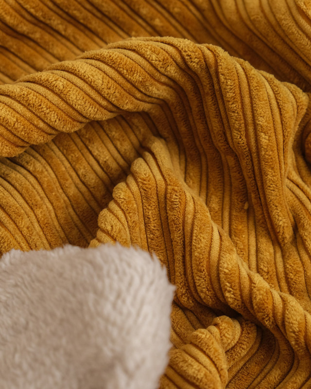 Tissu Velours Côtelé Envers Sherpa Safran - Mercerine