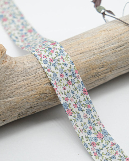 Biais Petite Fleurs Douces - Bleu et Rose - 20mm - Mercerine