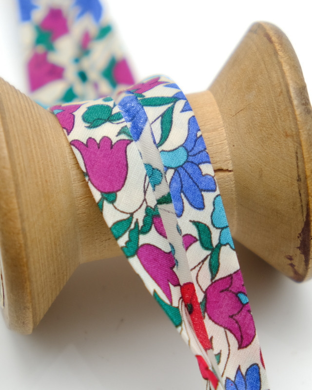 Biais Liberty Poppy And P Daisy P rose et bleu  - Mercerine