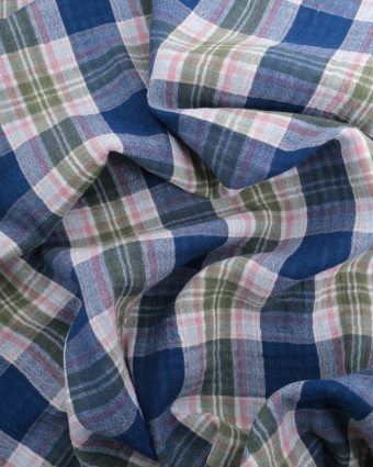 Tissu Double Gaze Marine à Carreaux - Mercerine