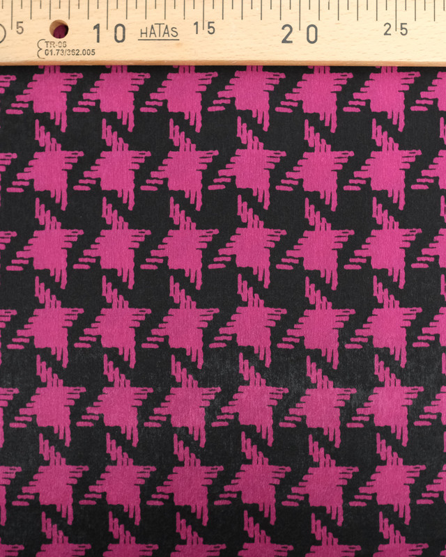 Tissus au mètre : Satin Imprimé Pied de Poule Rose - Mercerine