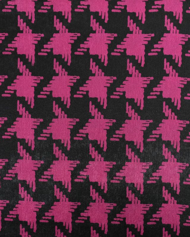 Tissus au mètre : Satin Imprimé Pied de Poule Rose - Mercerine