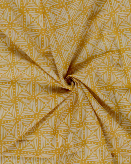 Voile de Coton Esprit Indien Jaune Motif Ethnique - Mercerine
