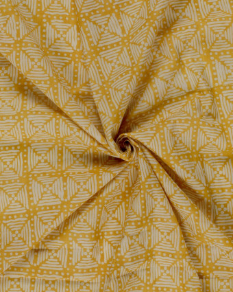 Voile de Coton Esprit Indien Jaune Motif Ethnique - Mercerine