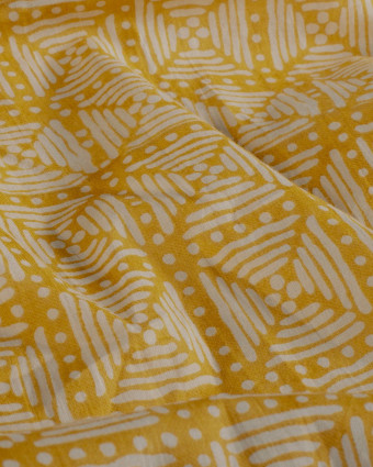 Tissu Indien : Voile de Coton  Jaune Motif Ethnique - Mercerine