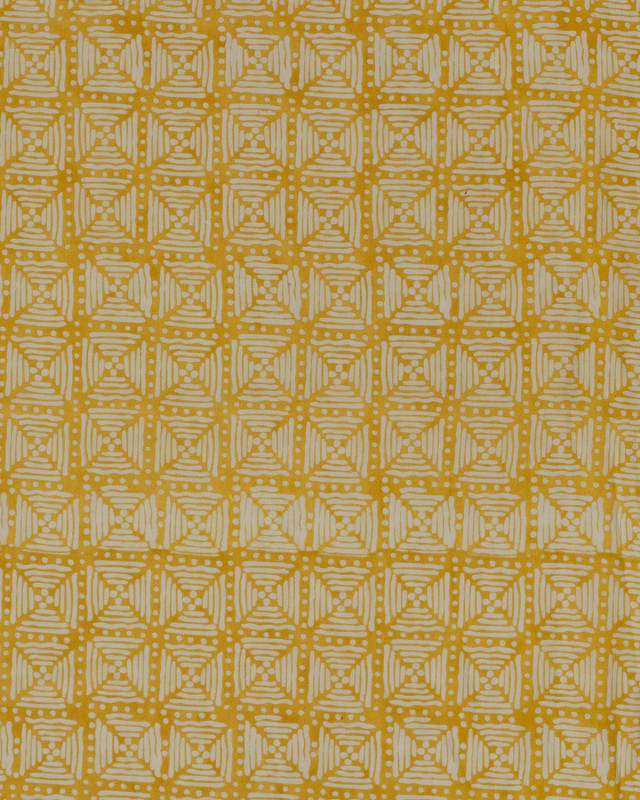Tissu Indien : Voile de Coton  Jaune Motif Ethnique - Mercerine