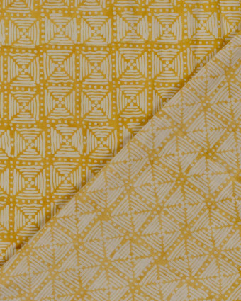 Tissu Indien : Voile de Coton  Jaune Motif Ethnique - Mercerine