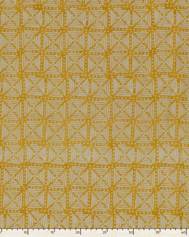 Tissu Indien : Voile de Coton  Jaune Motif Ethnique - Mercerine