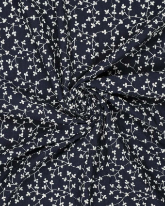 Tissu brodé bleu Fleurs infinies oekotex - Mercerine