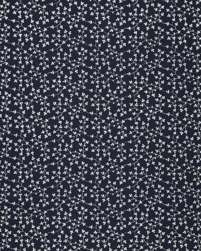 Tissu brodé bleu Fleurs infinies oekotex - Mercerine