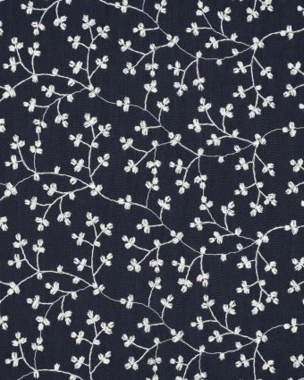 Tissu brodé bleu Fleurs infinies oekotex - Mercerine