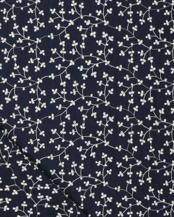 Tissu brodé bleu Fleurs infinies oekotex - Mercerine