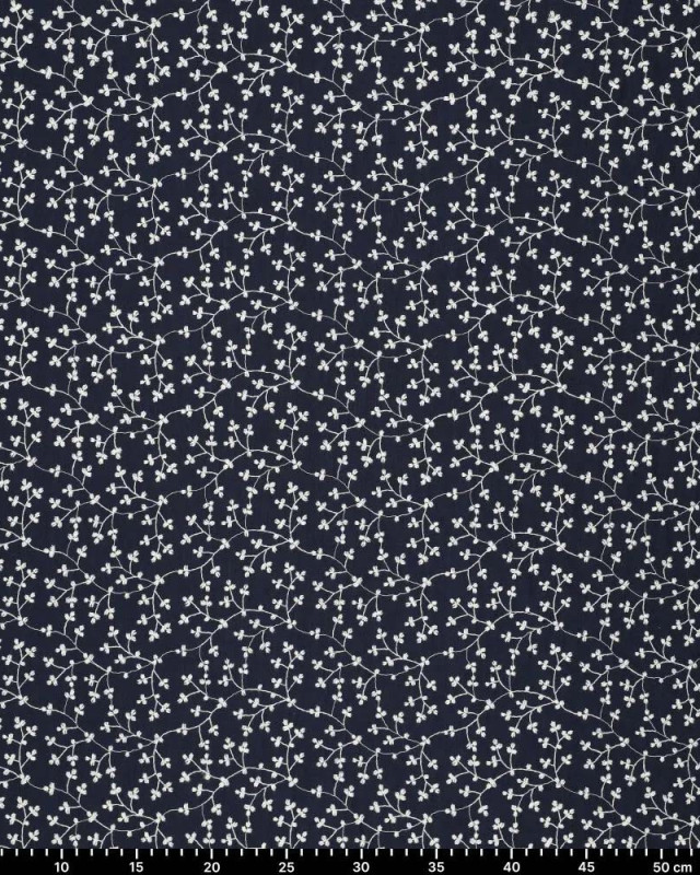 Tissu brodé bleu Fleurs infinies oekotex - Mercerine