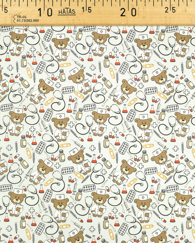 Coton imprimé Ourson medecin Oekotex - Mercerine