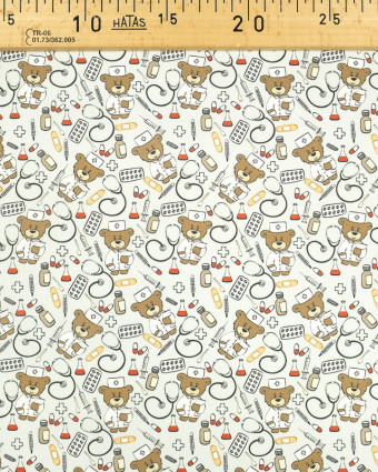 Coton imprimé Ourson medecin Oekotex - Mercerine