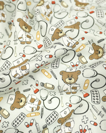 Coton imprimé Ourson medecin Oekotex - Mercerine