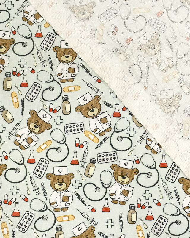 Coton imprimé Ourson medecin Oekotex - Mercerine