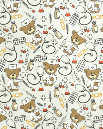 Coton imprimé Ourson medecin Oekotex