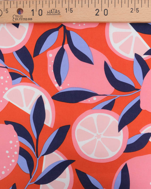 Tissu Déperlant Orange Sanguine Motif Citron Rose - Mercerine