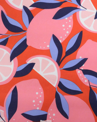 Tissu Déperlant Orange Sanguine Motif Citron Rose - Mercerine