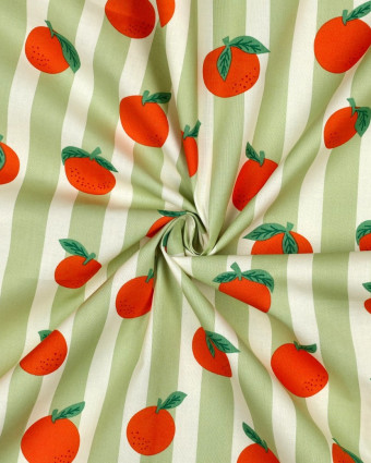 Tissu Coton Enduit Agrumes Rayures Vert Sauge - Mercerine