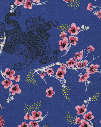 Viscose bleue fleur japon - Viscose - Mercerine