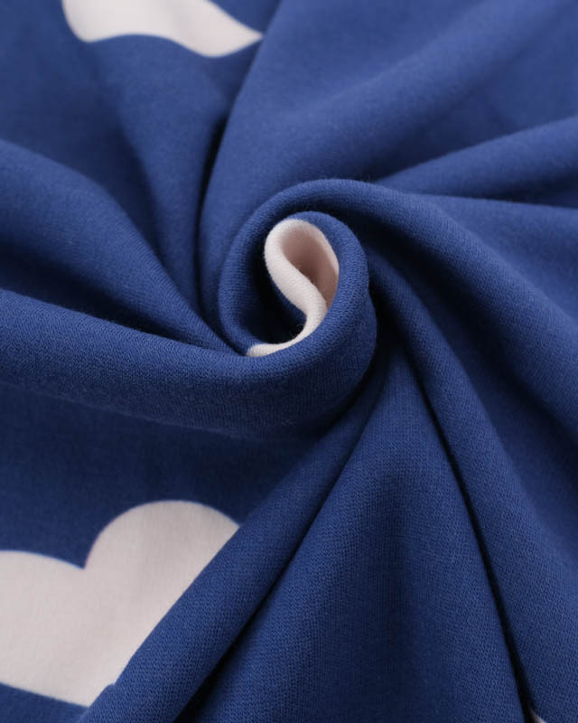 Tissu Sweat Big Love Bleu Denim Envers Doudou - Mercerine