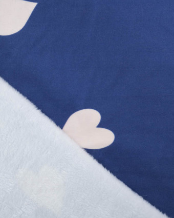 Tissu Sweat Big Love Bleu Denim Envers Doudou - Mercerine