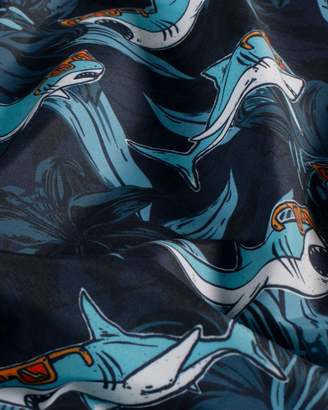 Tissu Short de Bain Déperlant Imprimé Requins Bleus - Mercerine