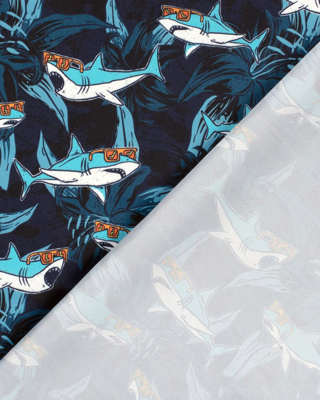 Tissu Short de Bain Déperlant Imprimé Requins Bleus - Mercerine