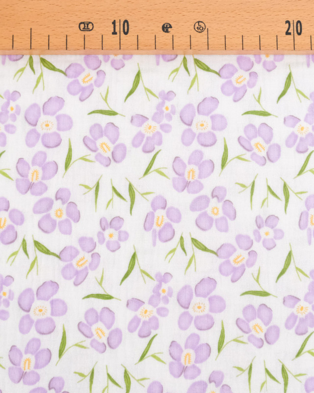Double Gaze Imprimé Fleurs Mauve - Mercerine