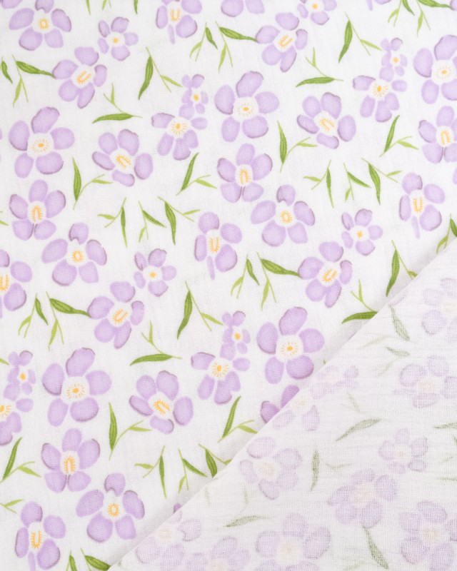 Double Gaze Imprimé Fleurs Mauve - Mercerine