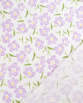 Double Gaze Imprimé Fleurs Mauve - Mercerine